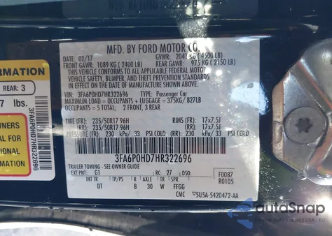 2017 Ford Fusion Se из США, поврежденный, VIN 3FA6P0HD7HR322696